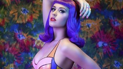 Woman katy perry blue eyes singers purple hair painted nails