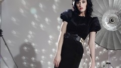 Woman katy perry brunettes singers black dress disco ball 