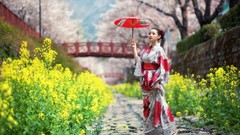 Woman kimono asians parasol models Korean Japanese clothes Min 