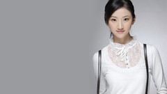 Woman king Chinese Actress models black hair grey background 