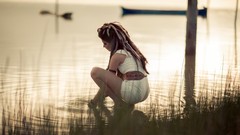 Woman lakes outdoors brunettes models Cassia Mallmann