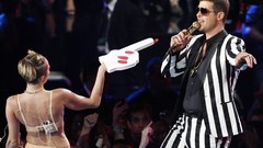 Woman latex miley cyrus singers standing mtv video music awards 