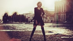 Woman legs blondes short hair cityscapes high heels bob cut