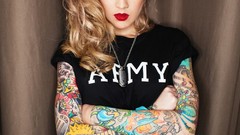 Woman legs blondes tattoos Russians Karina Toby