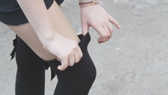 Woman legs stockings wristbands