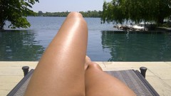 Woman legs tanning POV Maycee Lara-Jade