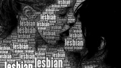 Woman lesbians kissing Typography