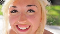 Woman lips blondes smiling first time