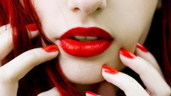 Woman lips fingers faces red lipstick redheads fashion model 