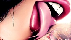 Woman lips melting tongue tattoos artwork