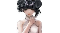 Woman lips white background faces anime girls blue eyes short 