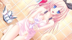 Woman long hair anime girls blue eyes shower game cg cleavage 