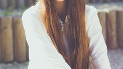 Woman long hair blue eyes brunettes models Pauline Hita