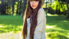 Woman long hair blue eyes brunettes models Pauline Hita