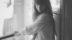 Woman long hair blue eyes brunettes models Pauline Hita