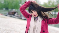 Woman long hair brunettes bangs models Pauline Hita