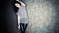 Woman long hair brunettes leather pants Bjoern Jansen Amy 