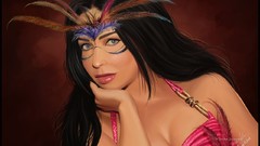 Woman masks long hair feminine black hair digital art
