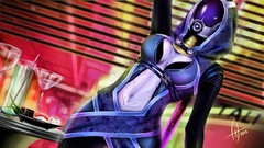 Woman masks mass effect cleavage artwork video games Tali Zorah 