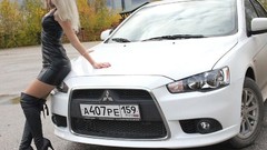 Woman Mitsubishi outdoors blondes high heels girls with cars 