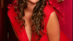 Woman models red dress