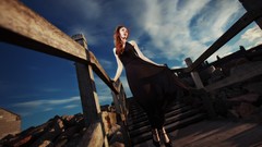 Woman models redheads high heels girls in nature black high 