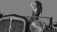 Woman models redheads retro cars