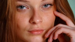 Woman models redheads transparent dress Indiana A