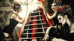 Woman models sewing machine