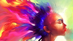 Woman mohawk multicolor closed eyes artwork
