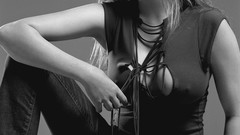 Woman monochrome blondes nipples through clothing Leelee 