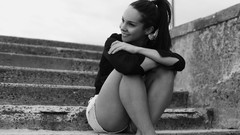 Woman monochrome legs shirts smiling barefoot brunettes models 