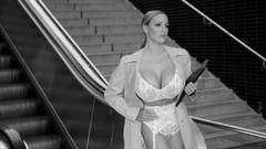Woman monochrome lingerie brunettes models Escalators stairways 