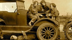 Woman monochrome mechanical school historic classic cars old 