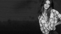 Woman monochrome shirts long hair freckles greyscale Cintia 