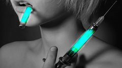 Woman mouth monochrome blondes syringe short hair injection 