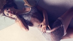 Woman Olivia Wilde glass table