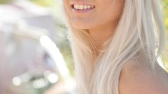 Woman outdoors blondes long hair bikini swimming pools 