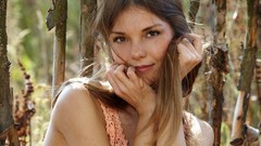 Woman outdoors brown eyes brunettes models Met-Art magazine 