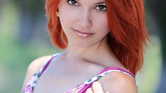 Woman outdoors brown eyes redheads undressing striptease 