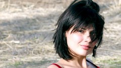 Woman outdoors brunettes bangs models Emanuel A