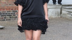 Woman outdoors brunettes katie melua models black dress standing