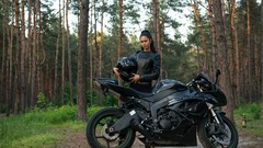 Woman outdoors brunettes kawasaki-ninja ukrainian motorbikes 