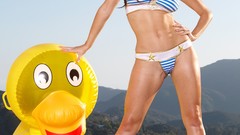 Woman outdoors brunettes models bikini striped lingerie Twistys 