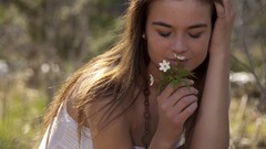 Woman outdoors brunettes white dress forests Lachia A