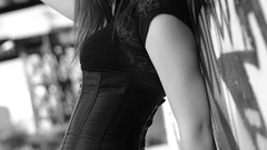 Woman outdoors long hair brunettes models standing Christine 