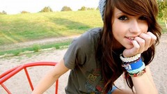 Woman outdoors smiling brunettes swag