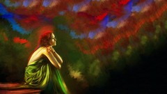 Woman paintings Atonement Keira Knightley sitting artwork green 