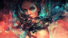 Woman paintings multicolor long hair artwork alice x zhang