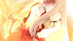 Woman paper white hair red eyes smirk bows smiling long hair 